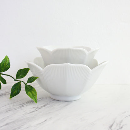 SOLD - Vintage Pair of Nesting White Lotus Bowls
