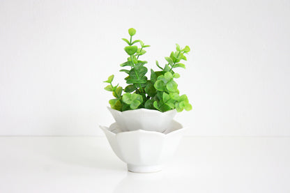 SOLD - Vintage Pair of Nesting White Lotus Bowls / Mid Century Porcelain Flower Bowls