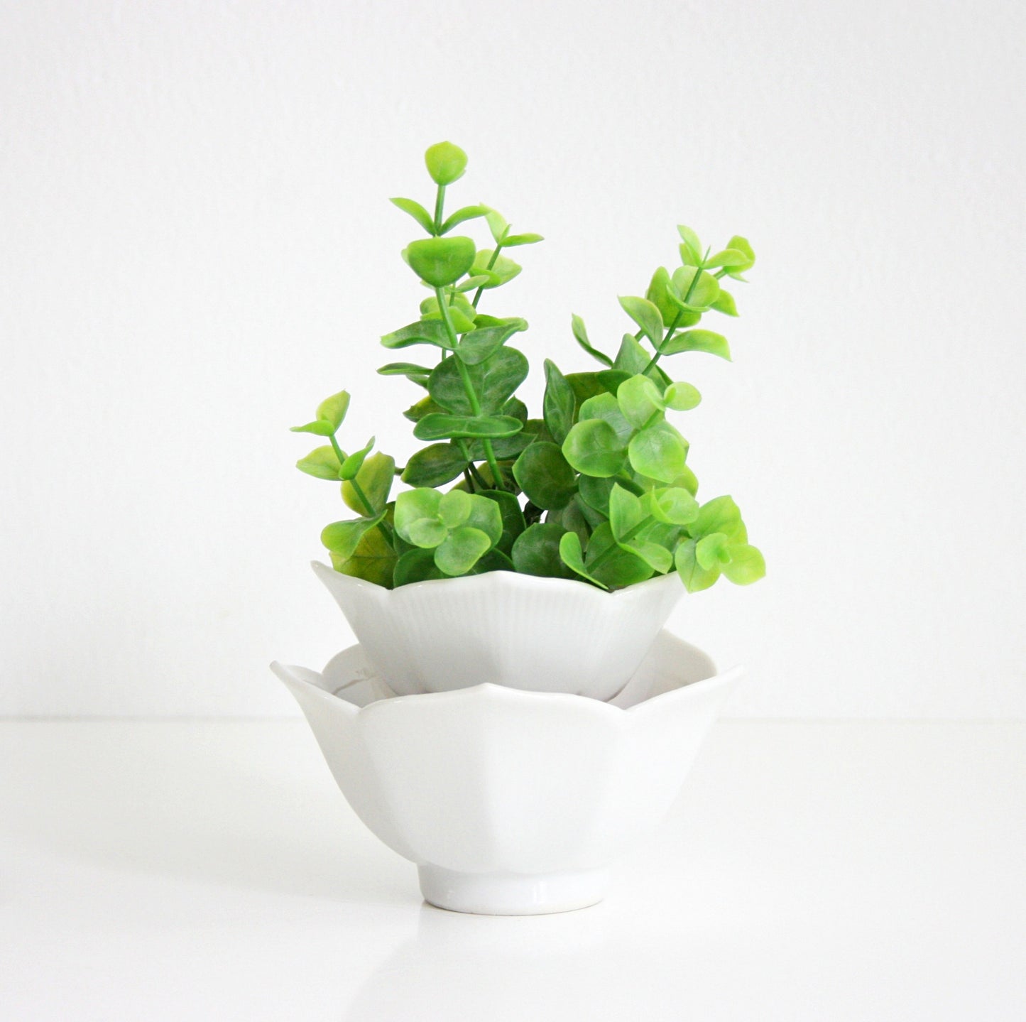 SOLD - Vintage Pair of Nesting White Lotus Bowls / Mid Century Porcelain Flower Bowls