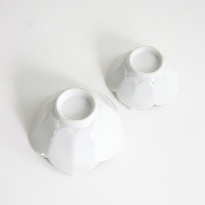 SOLD - Vintage Pair of Nesting White Lotus Bowls / Mid Century Porcelain Flower Bowls