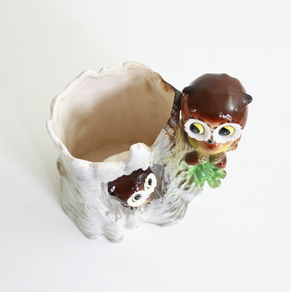 SOLD - Vintage 1960s Ceramic Owl Planter / Mid Century Norcrest Owl Vase