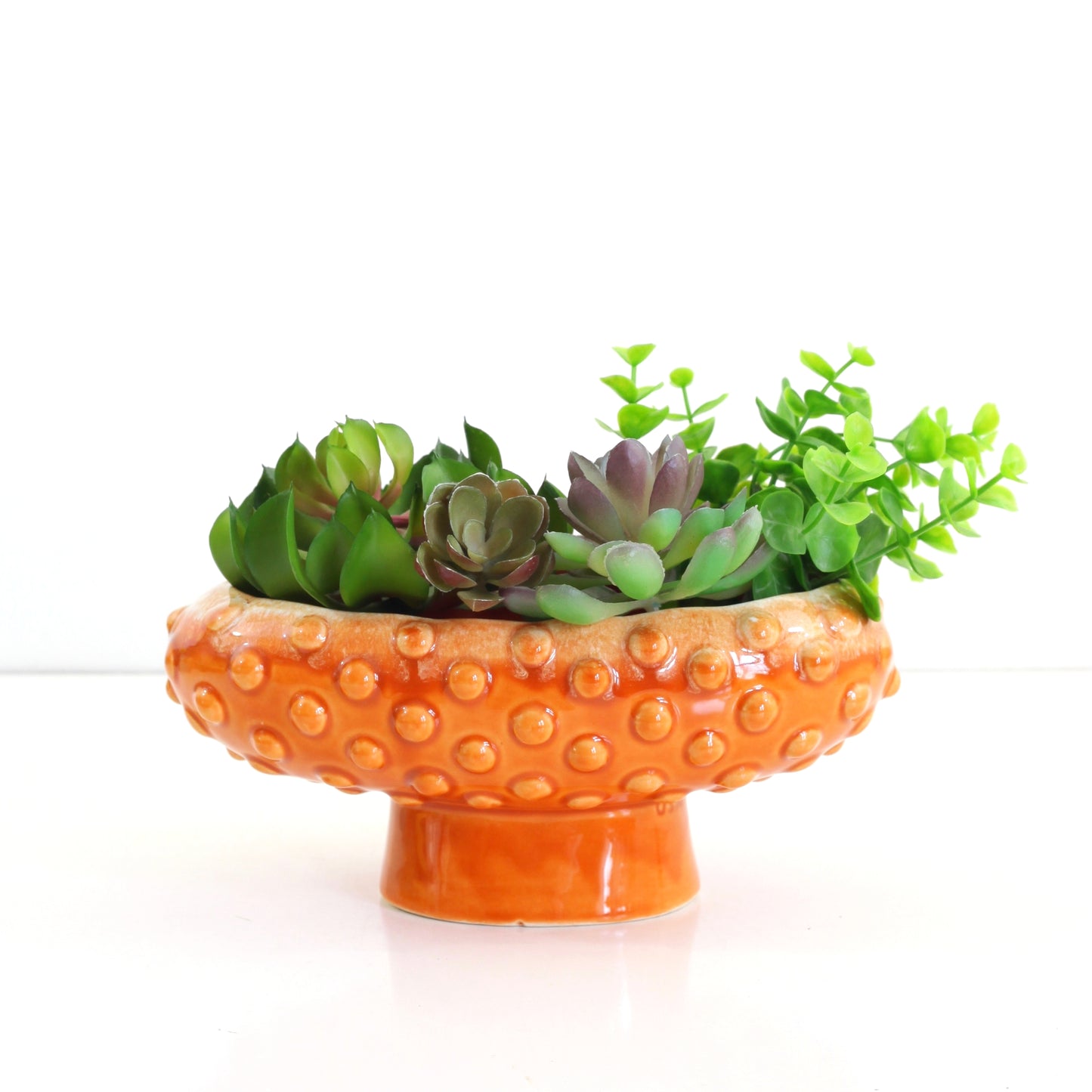 SOLD - Vintage Orange Ceramic Hobnail Pedestal Planter