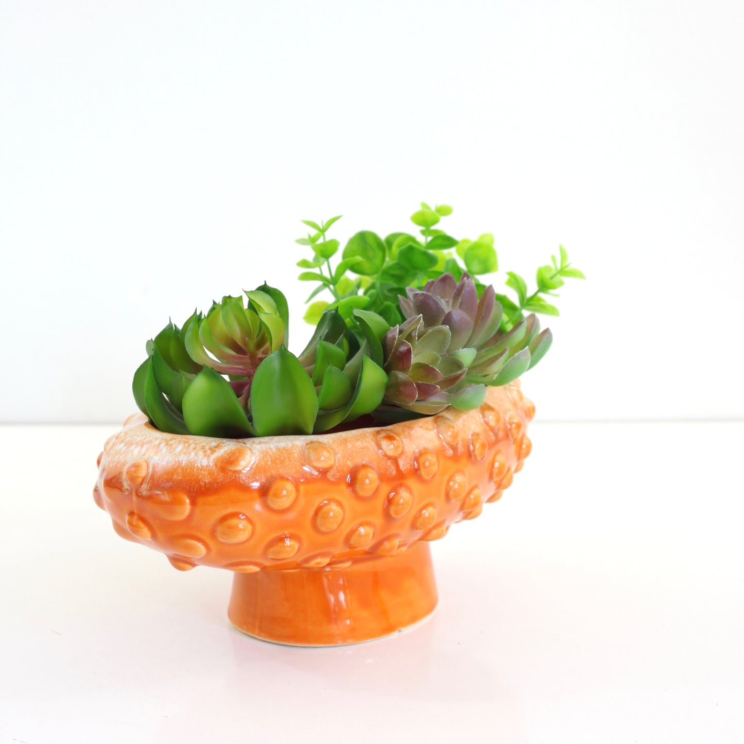 SOLD - Vintage Orange Ceramic Hobnail Pedestal Planter