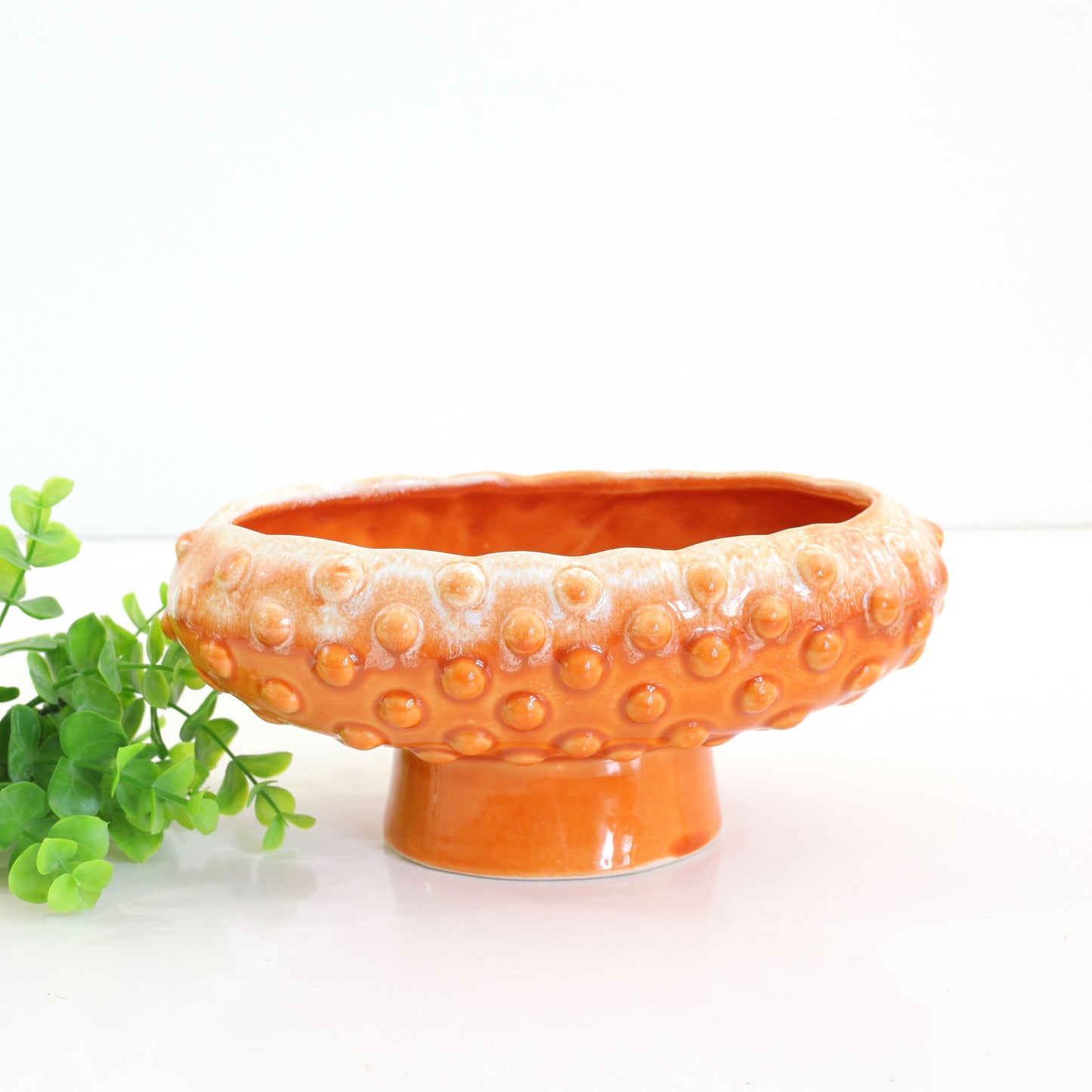 SOLD - Vintage Orange Ceramic Hobnail Pedestal Planter