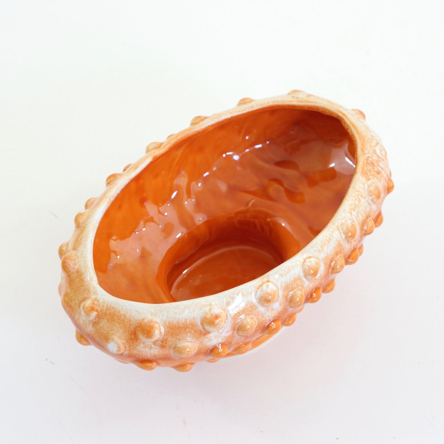 SOLD - Vintage Orange Ceramic Hobnail Pedestal Planter