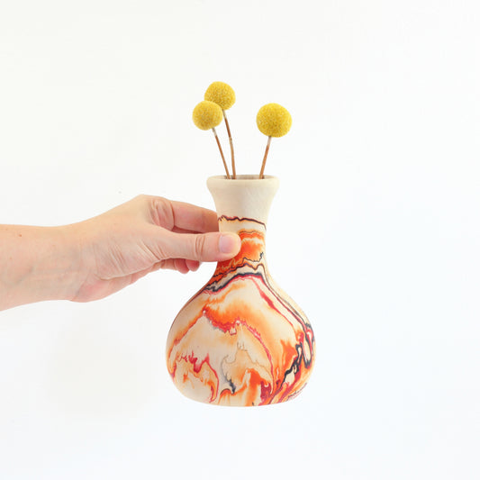 SOLD - Vintage Nemadji Pottery Orange Swirl Vase