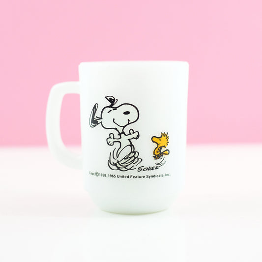 SOLD - Vintage 1965 Peanuts Milk Glass Mug - At Times Life is Pure Joy!