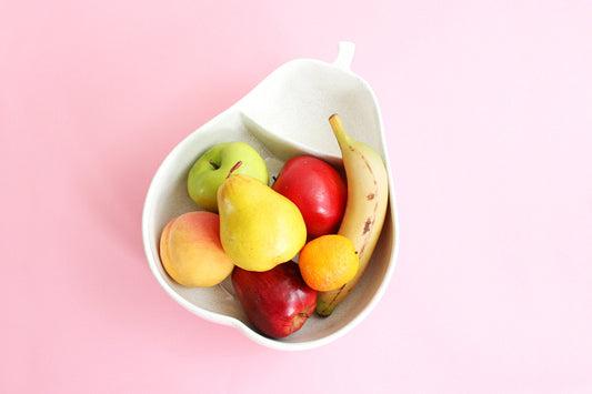 SOLD - Mid Century Pfaltzgraff Ceramic Divided Pear Bowl / Vintage White Pear Serving Bowl