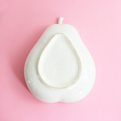 SOLD - Mid Century Pfaltzgraff Ceramic Divided Pear Bowl / Vintage White Pear Serving Bowl