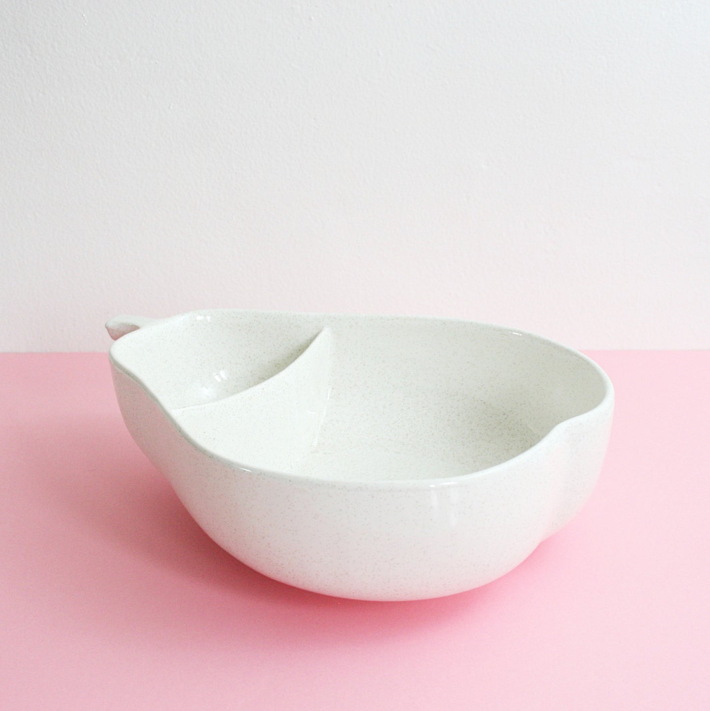 SOLD - Mid Century Pfaltzgraff Ceramic Divided Pear Bowl / Vintage White Pear Serving Bowl