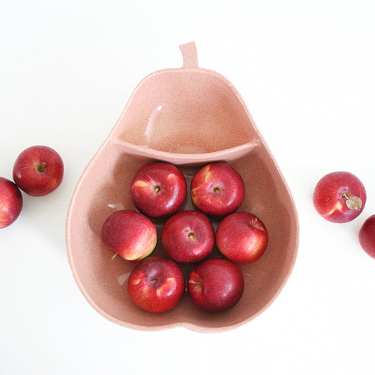 SOLD - Mid Century Pink Ceramic Divided Pear Bowl by Pfaltzgraff