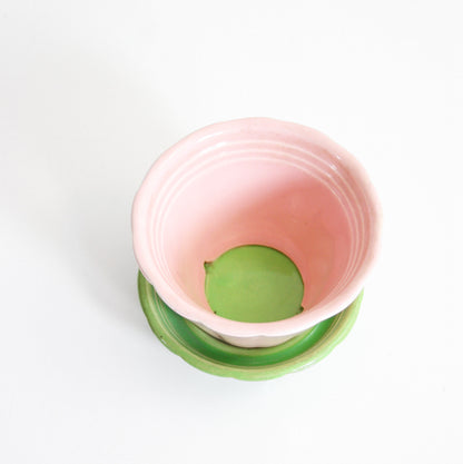 SOLD - Vintage Pink and Green Shawnee Planter With Saucer