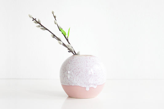 SOLD - Mid Century Modern Wizard of Clay Soft Pink Drip Glaze Ceramic Vase