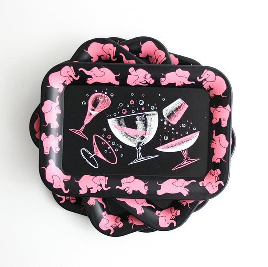 SOLD - Mid Century Modern Pink Elephant Cocktail Trays