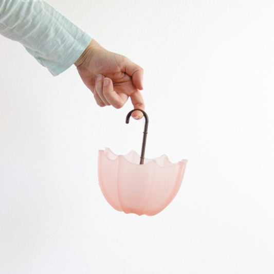 SOLD - Vintage Pink Frosted Glass Umbrella Bowl