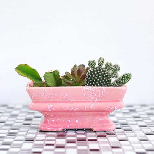 SOLD - Mid Century Pink Splatter Glaze Planter