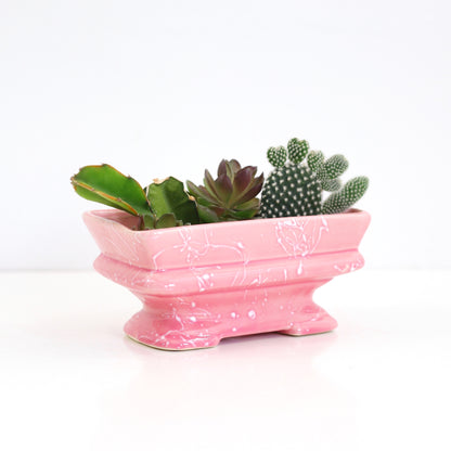 SOLD - Mid Century Pink Splatter Glaze Planter