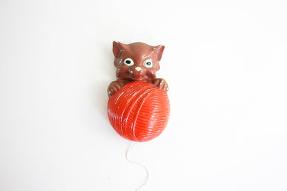 SOLD - Vintage Plaster Kitten String Holder / 1940s Chalkware Cat String Dispenser