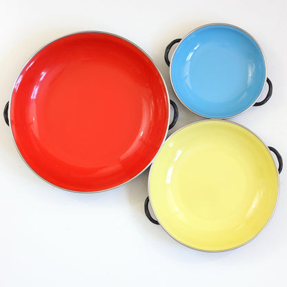 SOLD - Colorful Vintage Enamel Paella Pans