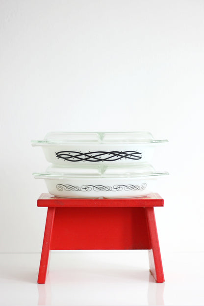SOLD - Vintage Pyrex Barbed Wire Divided Casserole Dish / Mid Century Pyrex