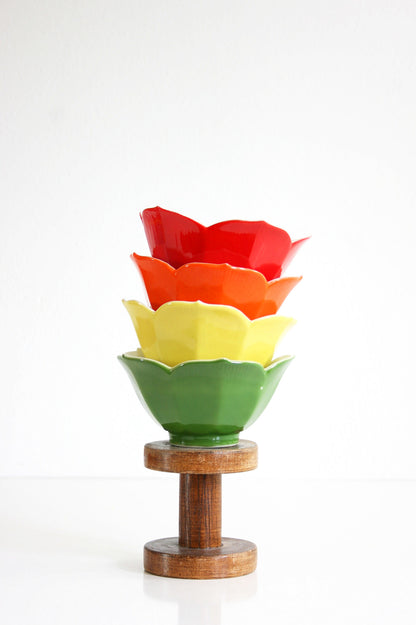SOLD - Vintage Set of Rainbow Lotus Bowls / Mid Century Porcelain Flower Bowls