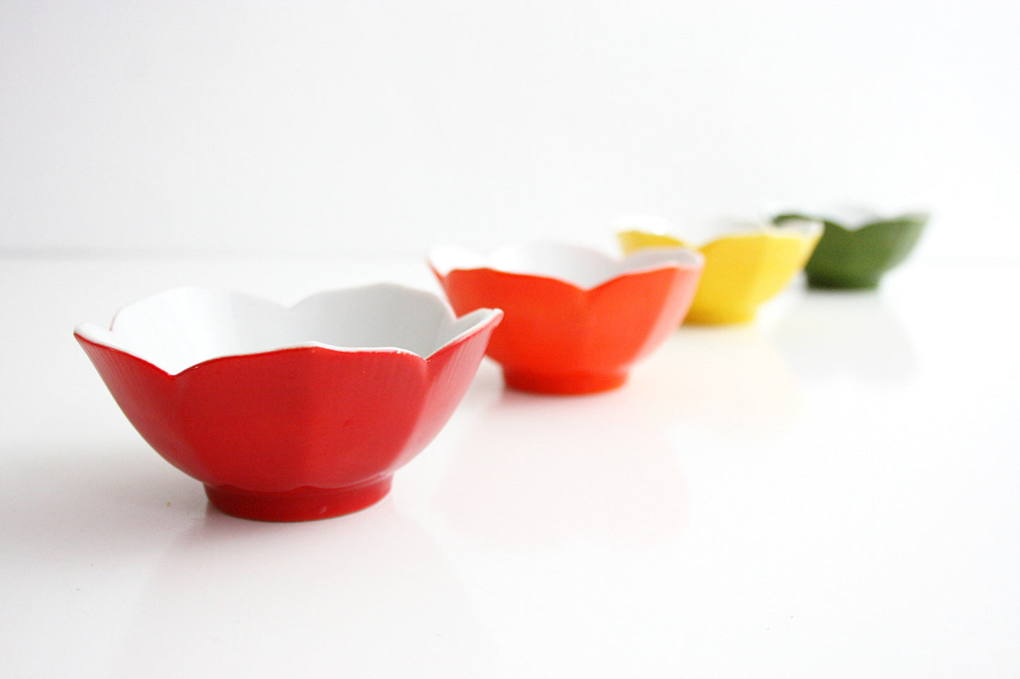 SOLD - Set of Four Colorful Vintage Lotus Bowls