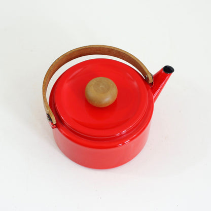 SOLD - Vintage Red Enamel Tea Kettle