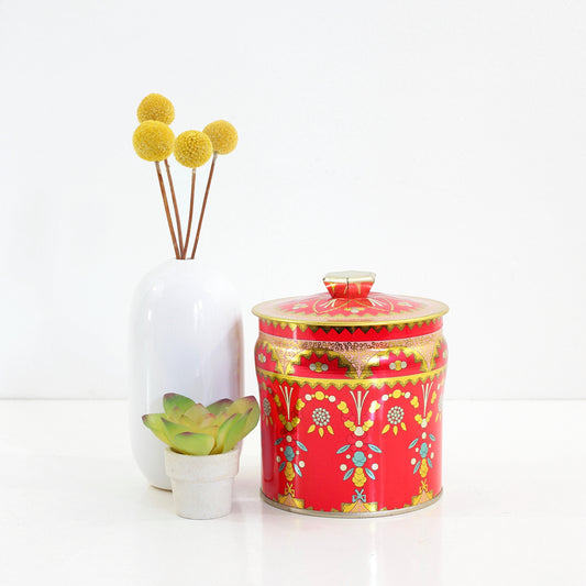 SOLD - Vintage Red Floral Tin from England