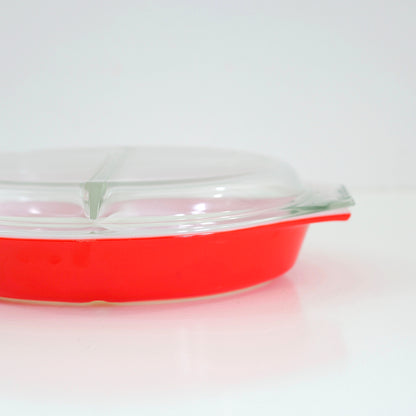 SOLD - Vintage Red Pyrex 1 Quart Divided Casserole Dish