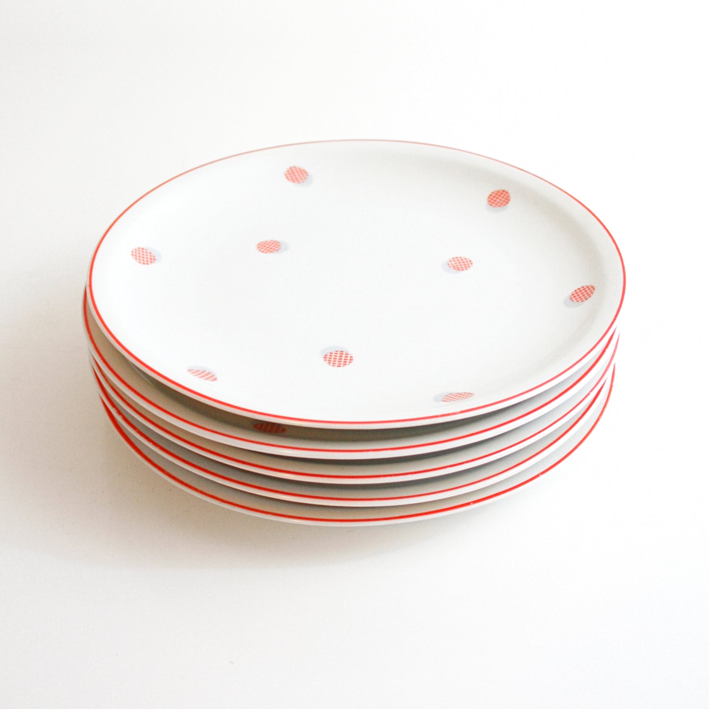 SOLD - Vintage 1940s Polka Dot Plates / Red and White Polka Dot Dishes by Shirnding Bavaria