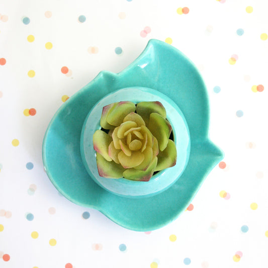 SOLD - Mid Century Modern Red Wing Pottery Planter / Aqua Leaf