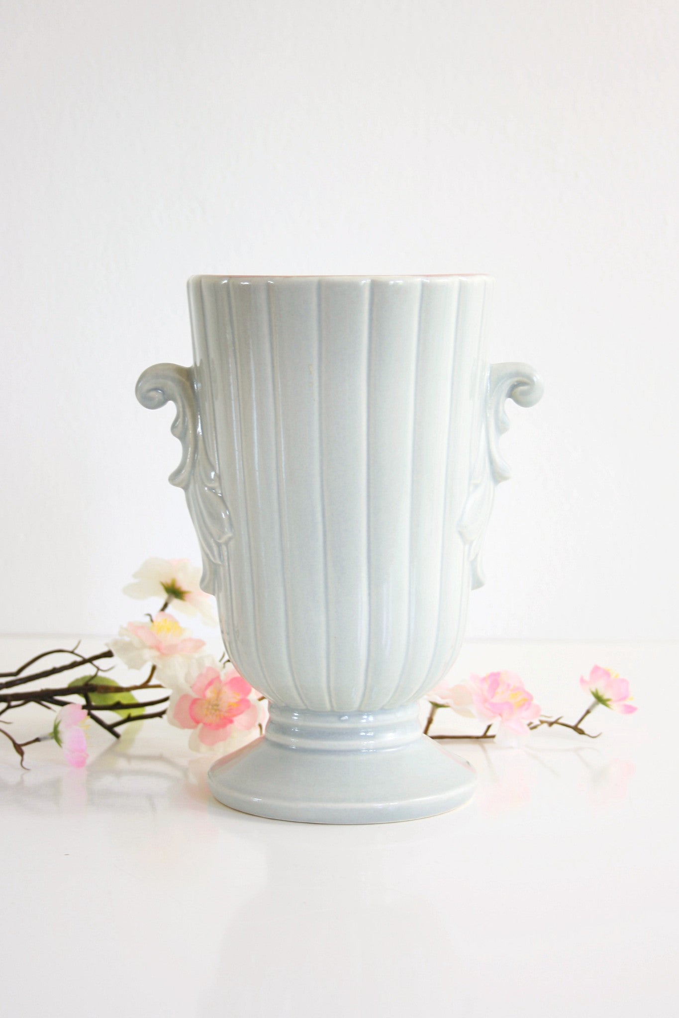 SOLD - Vintage Mid Century Red Wing Pottery Vase in Dove Gray and Pink