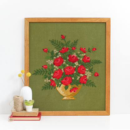 SOLD - Large Vintage Crewel Embroidery - Bouquet of Roses