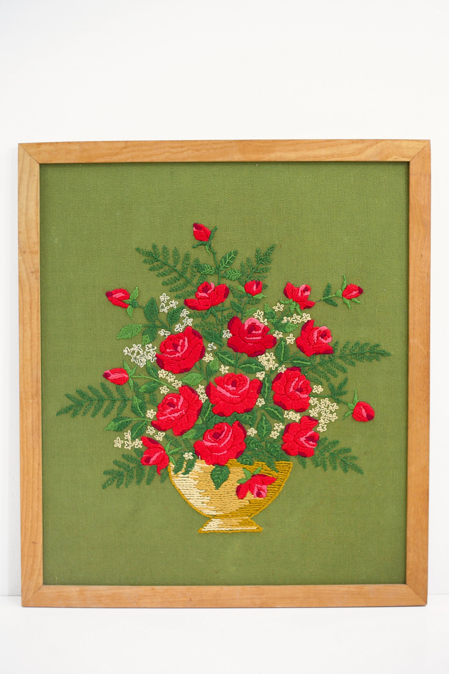 SOLD - Large Vintage Crewel Embroidery - Bouquet of Roses