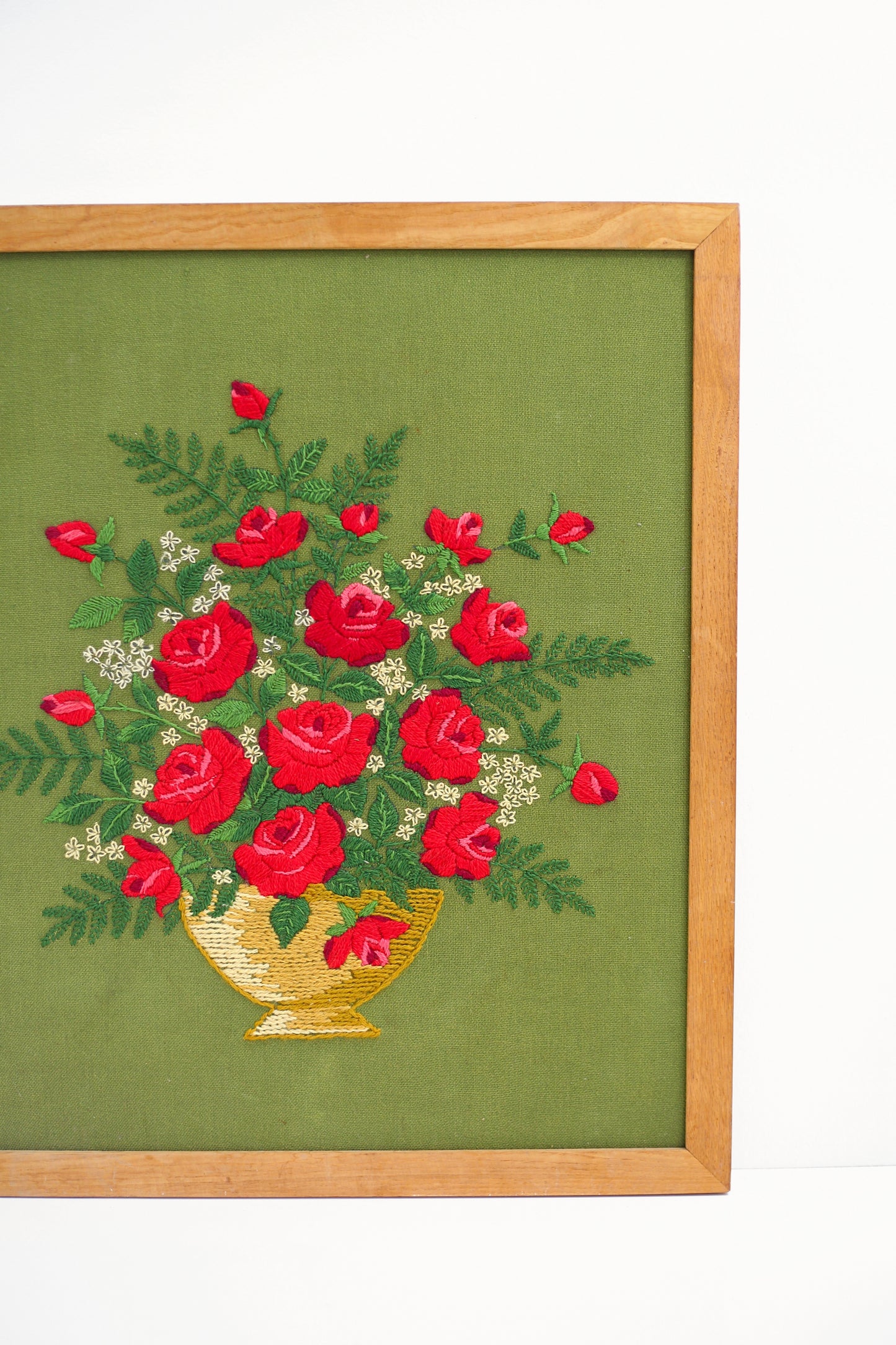 SOLD - Large Vintage Crewel Embroidery - Bouquet of Roses