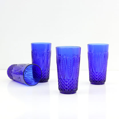 SOLD - Vintage Royal Sapphire Pressed Glass Tumblers from France