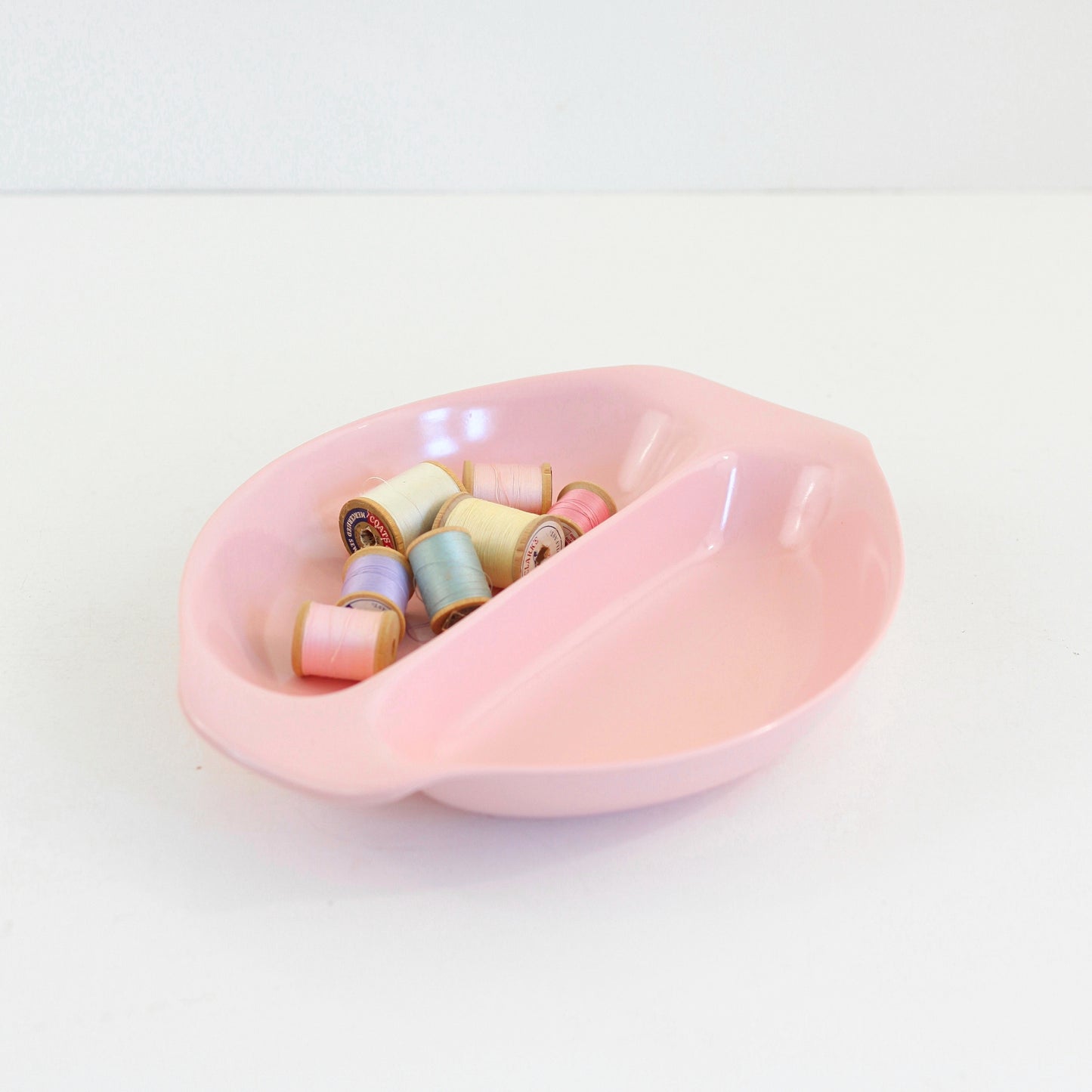 SOLD - 1950s Pink Melmac Divided Bowl by Russel Wright