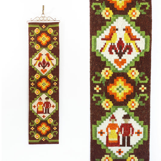 SOLD - Vintage Scandinavian Needlepoint Wall Hanging