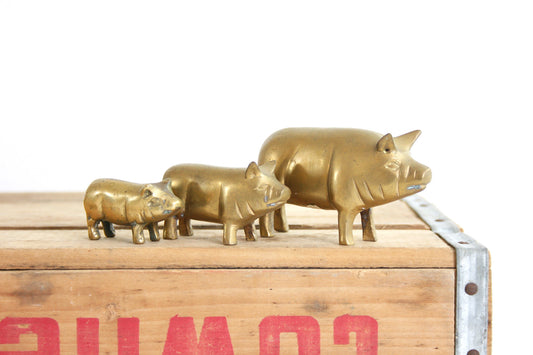 SOLD - Vintage Set of Brass Pig Figurines