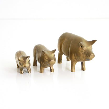 SOLD - Vintage Set of Brass Pig Figurines