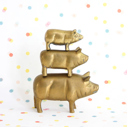 SOLD - Vintage Set of Brass Pig Figurines