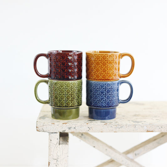 SOLD - Vintage Stoneware Stacking Mugs