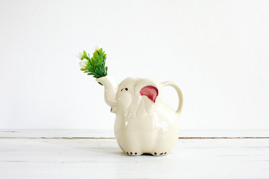 SOLD - Vintage Shawnee Ceramic Elephant Pitcher / Mid Century Figural Elephant Creamer