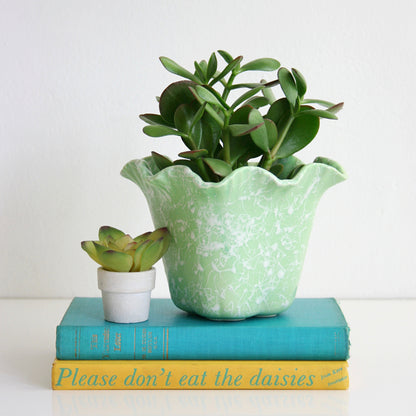 SOLD - Mid Century Modern Mint Green Splatter Glaze Cameo Planter by Shawnee
