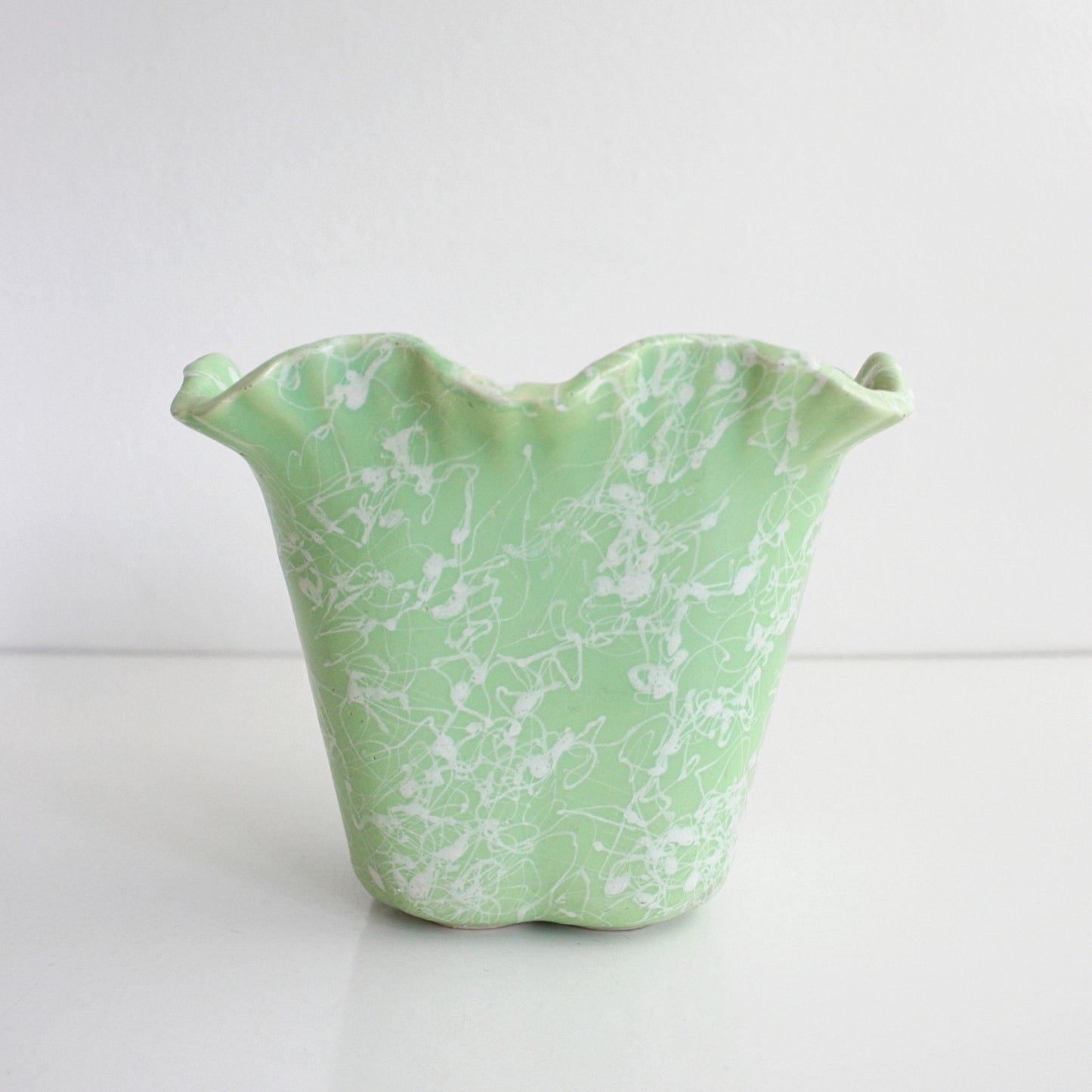 SOLD - Mid Century Modern Mint Green Splatter Glaze Cameo Planter by Shawnee