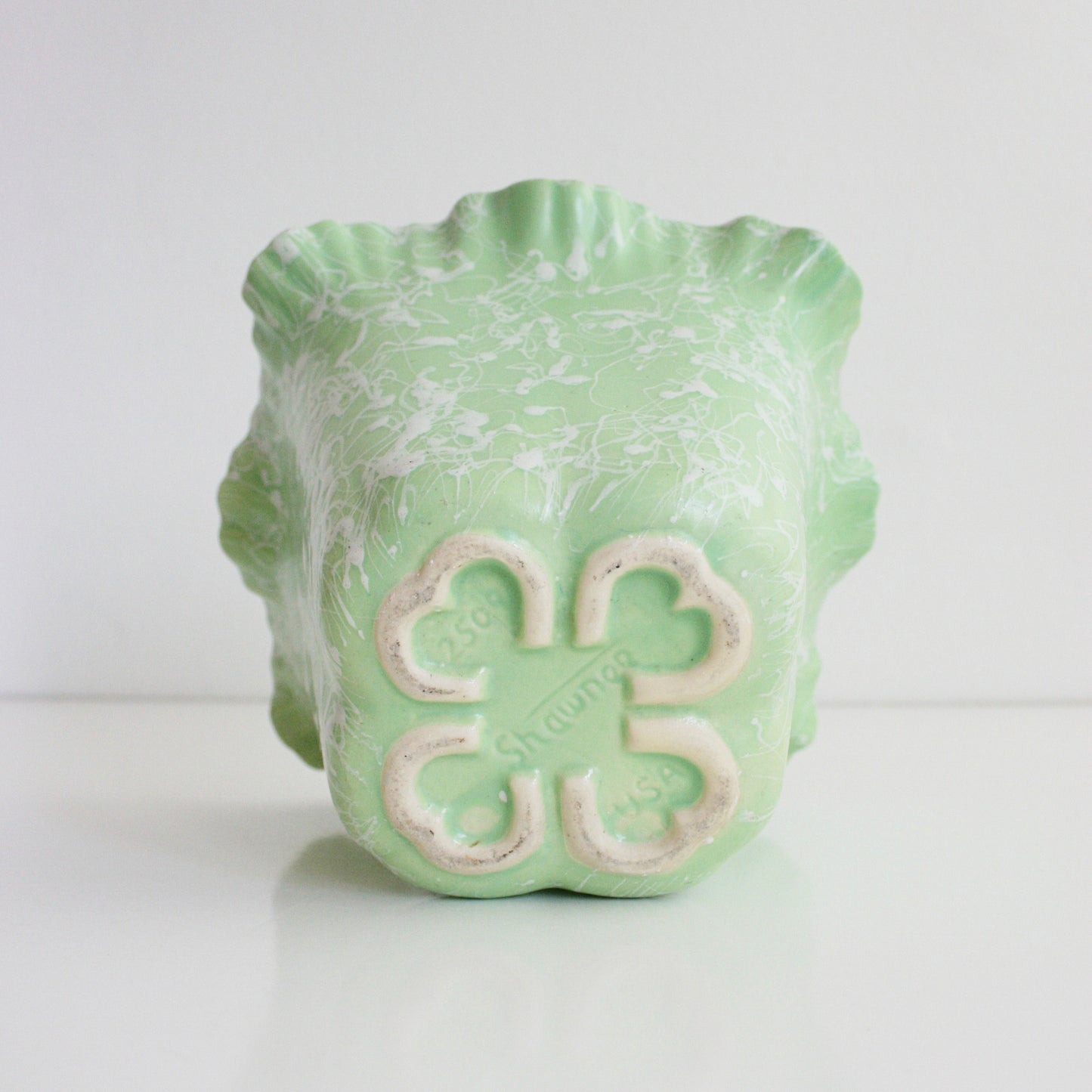 SOLD - Mid Century Modern Mint Green Splatter Glaze Cameo Planter by Shawnee