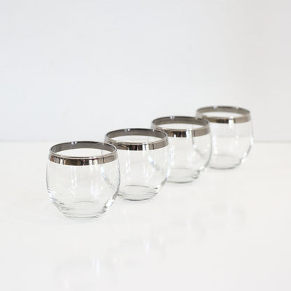 SOLD - Mid Century Modern Silver Rimmed Roly Poly Cocktail Glasses