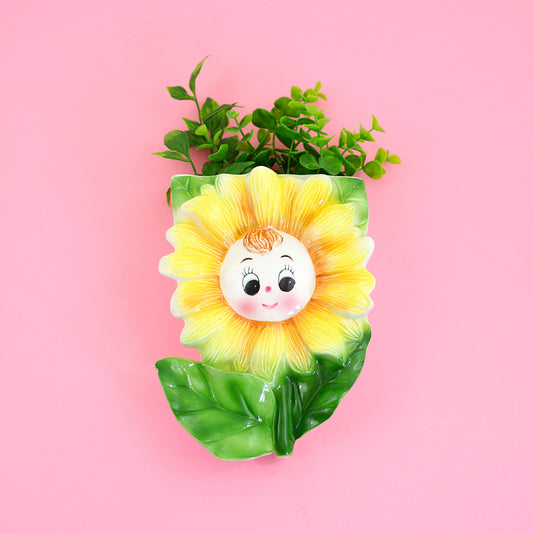 SOLD - Vintage Smiling Sunflower Wall Pocket from Japan