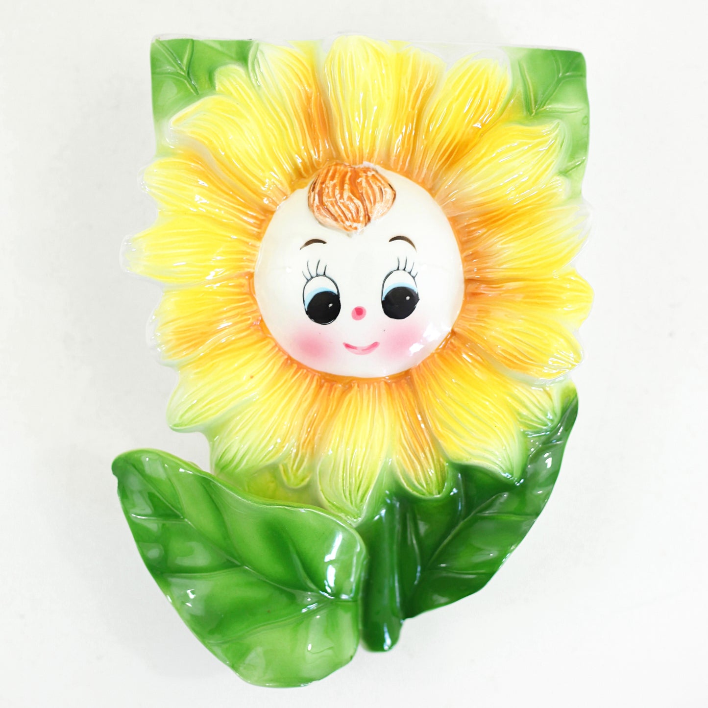 SOLD - Vintage Smiling Sunflower Wall Pocket from Japan