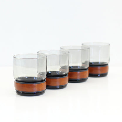 SOLD - Mid Century Smoke Gray Glasses with Faux Leather Bands